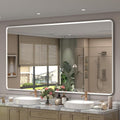 66x36 Inch Silver Framed Mirror, Brushed Nickel, Rounded Rectangle Mirror by GOLOMO
