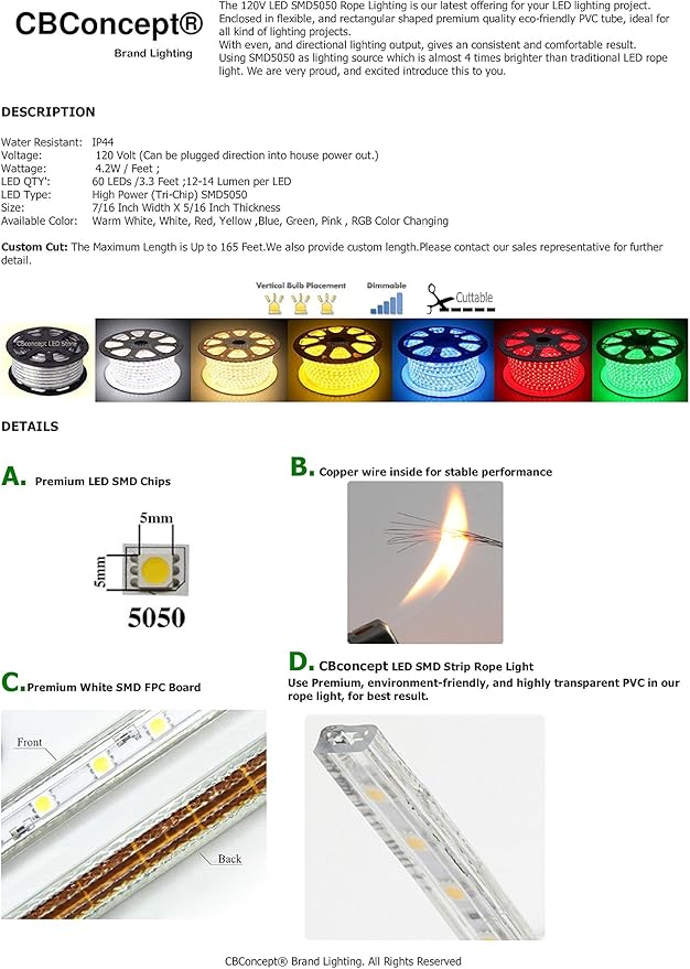 CBconcept UL Listed, 6.6 Feet, 720 Lumen, 6000K Pure White, 110-120V AC - Image 6