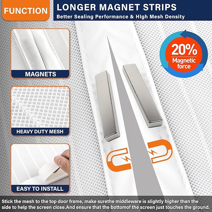 Magnetic Screen Door, Heavy Duty Door Screen Magnetic Closure Keep Bugs Out - Image 5