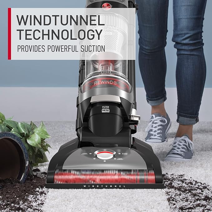 Hoover WindTunnel Whole House Rewind Bagless Vacuum Cleaner, Corded Upright Vac - Image 5