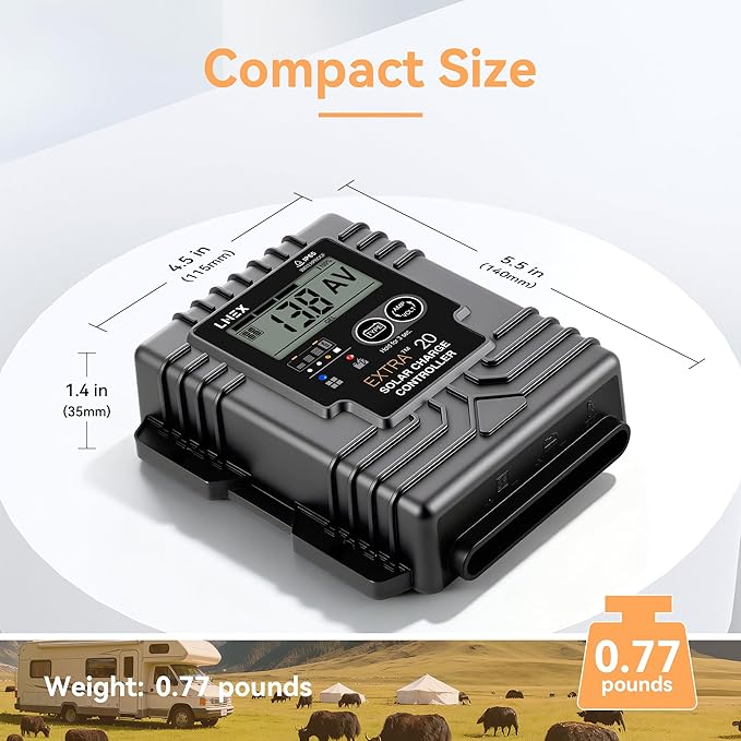 LNEX Solar Charge Controller Waterproof, 20A Solar Panel Regulator - Image 2