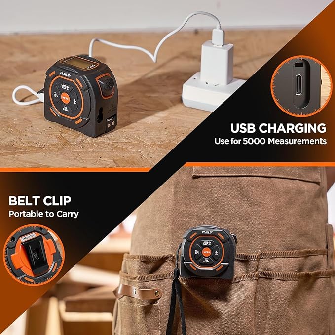 Laser Tape Measure 2-in-1, 197Ft Laser Distance Meter & 16Ft Digital Tape - Image 6