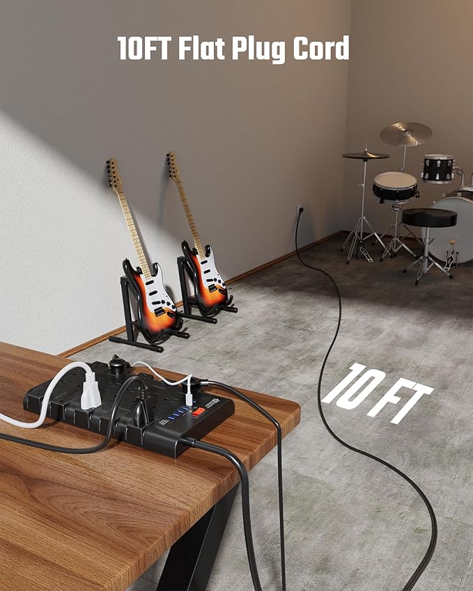 10Ft Power Strip Surge Protector, SUPERDANNY Charging Station 22 Outlets - Image 4