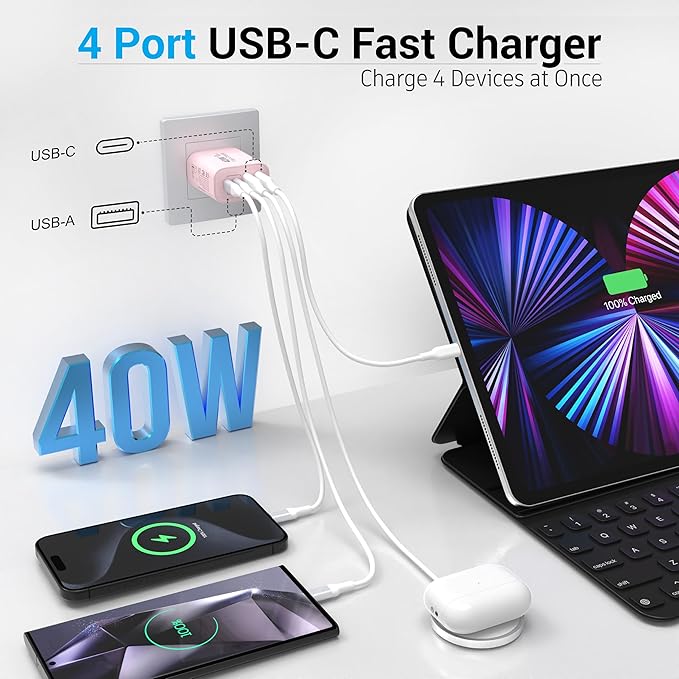 TT&C USB C Block 40W, 4 Ports Wall Plug Fast Charging Block, PD+QC Multiport - Image 3