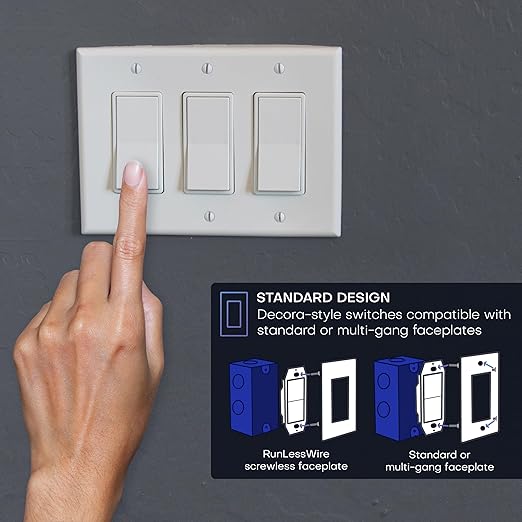 RunLessWire 4-Way Battery-Free DIY Wireless Light Switch Kit 150ft RF Range - Image 6
