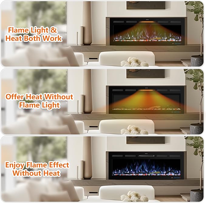 65" WiFi Electric Fireplace Inserts, Recessed and Wall Mounted Fireplace Heater - Image 7