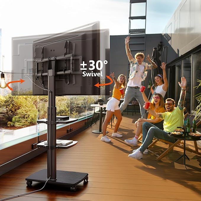 FITUEYES Rolling TV Stand with Power Outlets, Swivel Portable TV Stand - Image 4