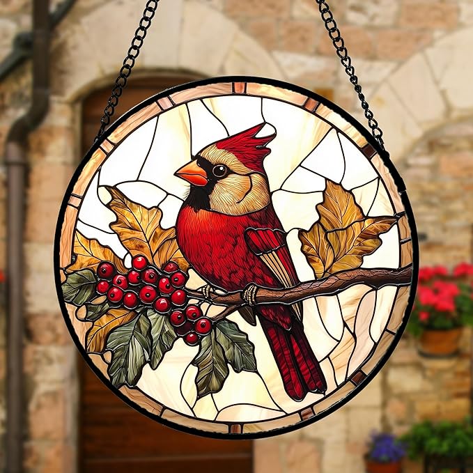 DASTOLL Stained Glass Window Hanging, Birds on a Branch Cardinal Sun Catchers - Image 5