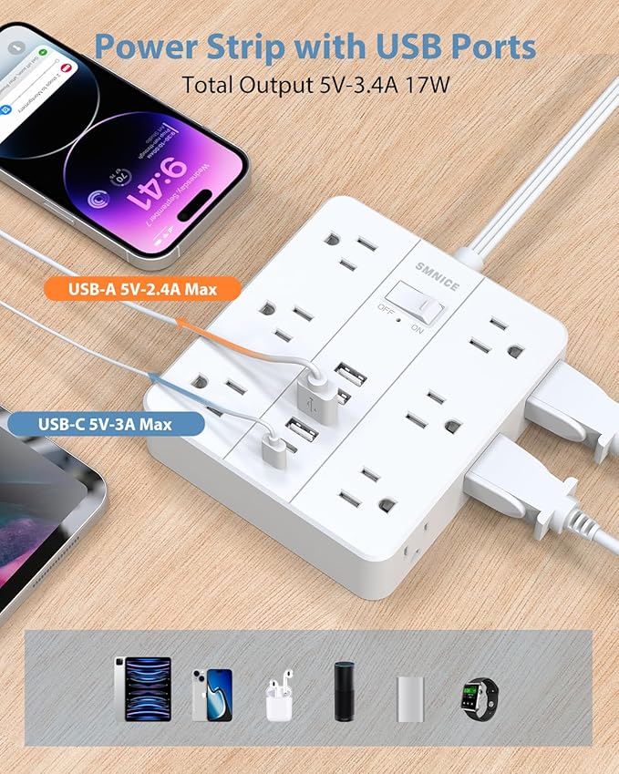 Surge Protector Power Strip 15 Ft Extension Cord, 12 Widely Spaced Outlets 6 - Image 5