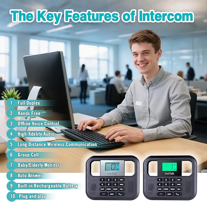 UniTalk Wireless Intercoms for Home & Office, Two-Way Real-time Full-Duplex - Image 2