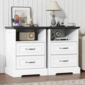 Nightstand with Charging Station Set of 2, Rustic Farmhouse Wood Small Dresser by Thacuok