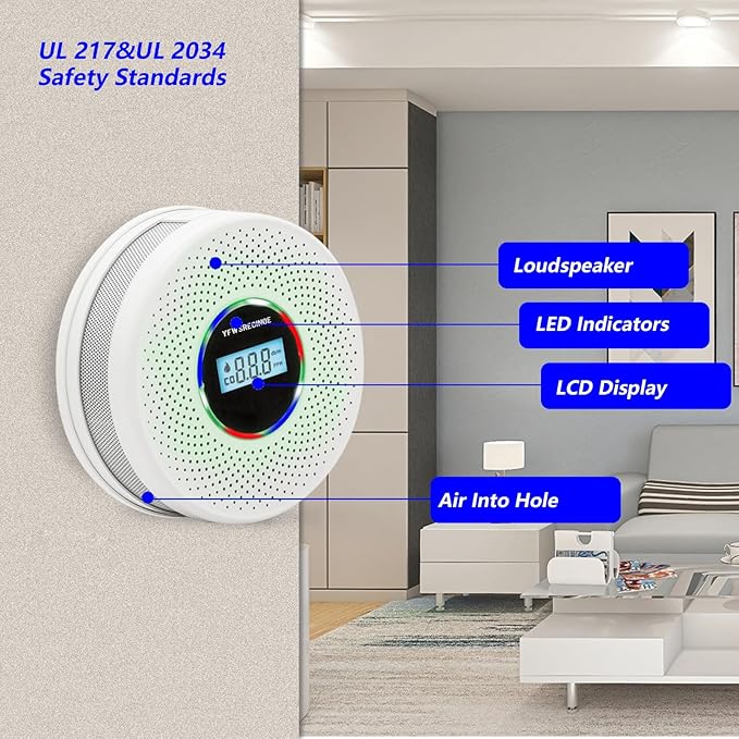 Yfwsrecinoe 3 Pack Upgraded Combination Smoke and Carbon Monoxide Alarm Detector - Image 2