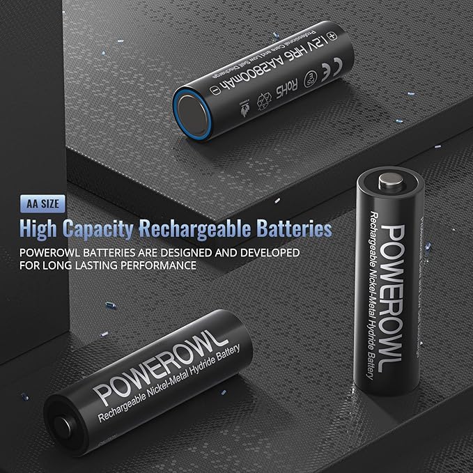 POWEROWL AA Batteries Rechargeable Kit, High Capacity 2800mAh 1200 Cycles 1.2V - Image 2