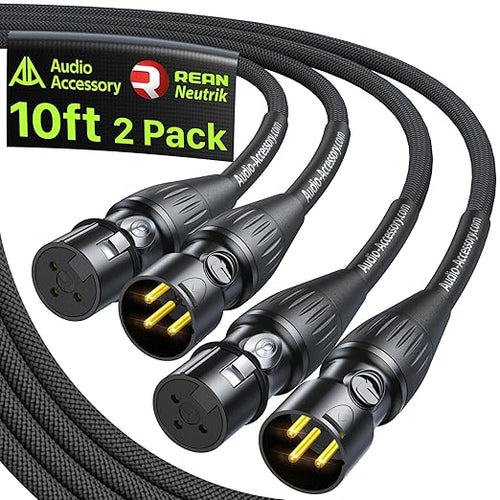 AA AUDIO ACCESSORY XLR Cables 10ft 2 Pack, Neutrik REAN Gold-Pin Connectors by AA