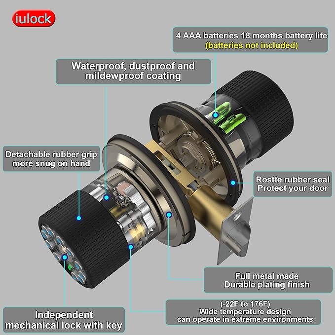 iulock Keypad & Key Smart Door Lock, 50 User Codes, Waterproof, Auto Lock - Image 4
