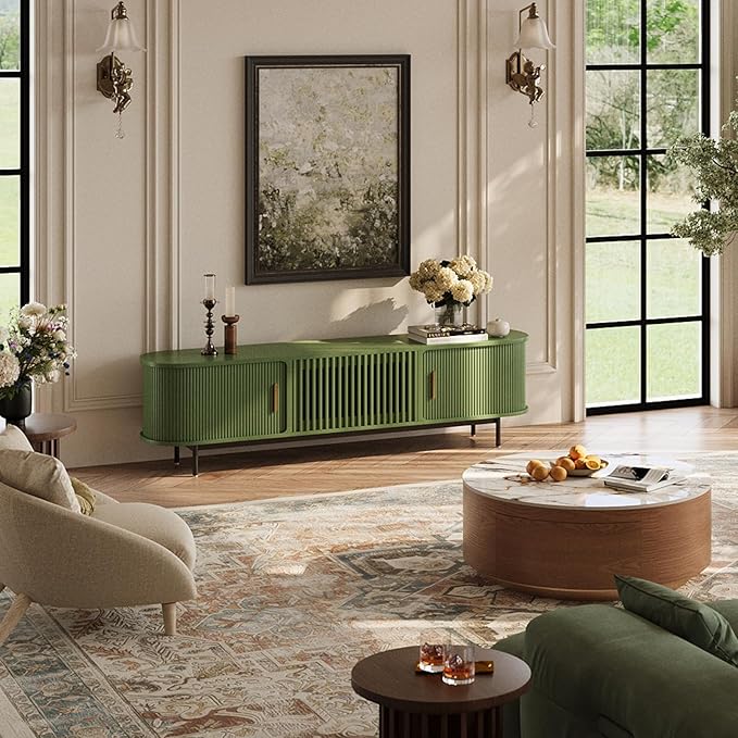 POVISON Fully-Assembled Modern Green TV Stand - Image 6