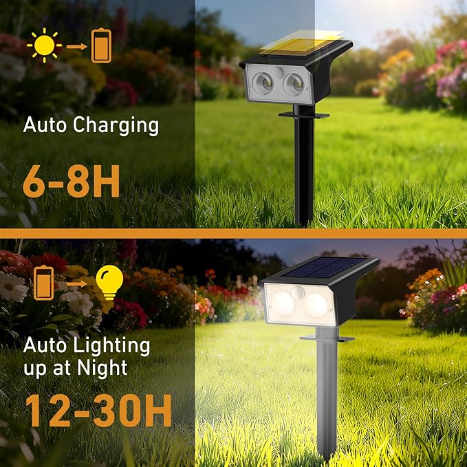 btfarm Solar Spot Lights Outdoor Waterproof, 2 Pack/3 Modes Motion Sensor Lights - Image 5