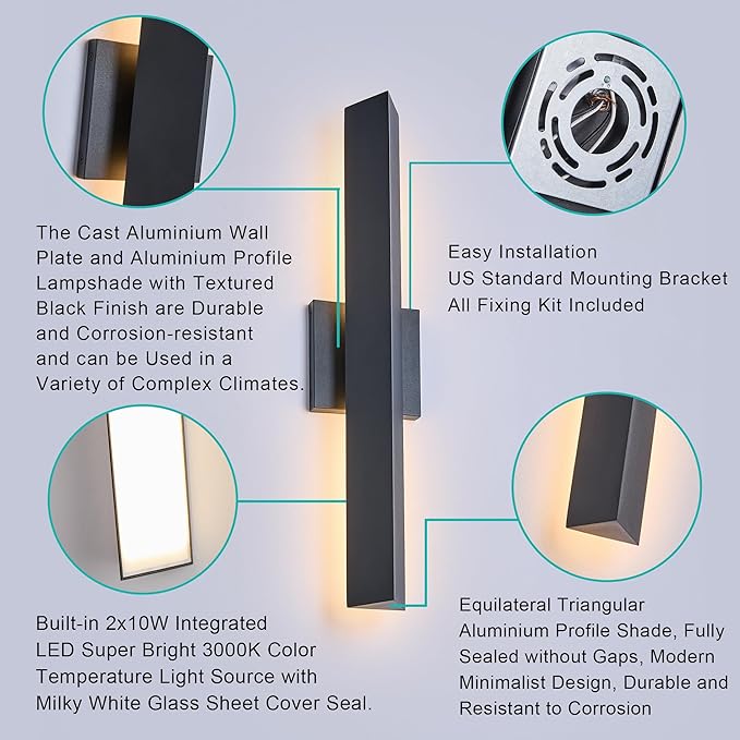 Tarentlight Modern Outdoor Porch Light Patio Lamp in 20W 3000K Integrated LED - Image 9