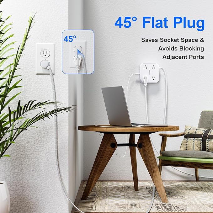 Multiple Outlets Surge Protector Power Strip, 15ft Braided Long Extension Cord - Image 7