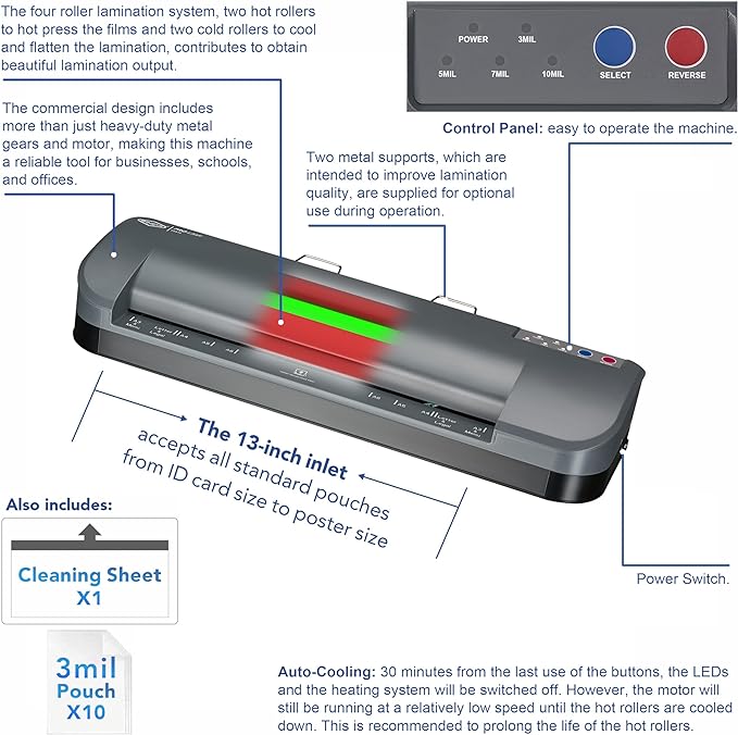 SINCHI 13-Inch Thermal Laminator & Foil Applicator, 3–10 Mil, 55s Warm-Up - Image 5