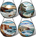 DASTOLL Stained Glass Window Hanging 4 Pcs Set Ocean Waves 6.3" by DASTOLL