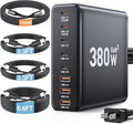 380W USB C Charger Block, with 4 USB Cables 8-Port USB C Charging Station Dual by Ediliow