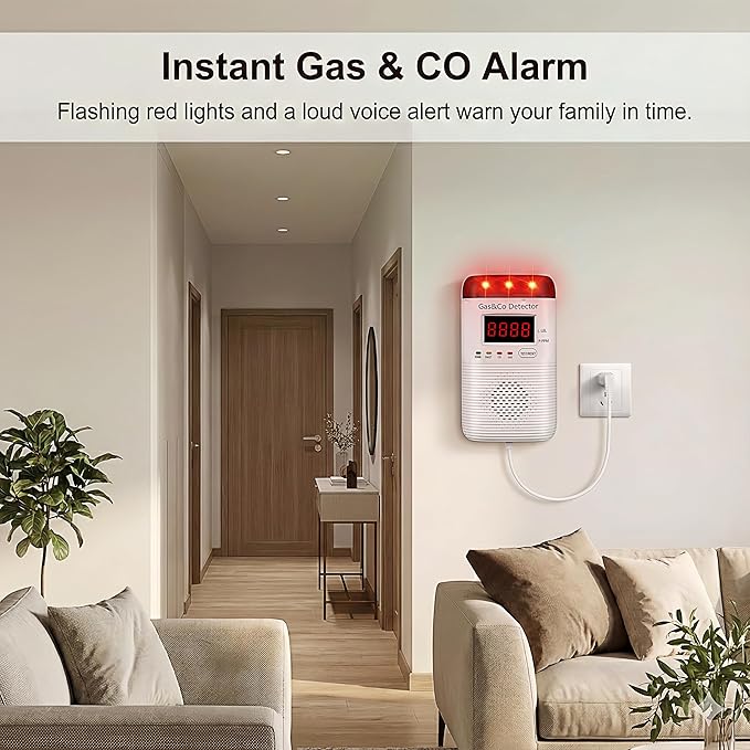 2 Packs Combination Gas & Carbon Monoxide Detectors Plug in, Portable CO - Image 9