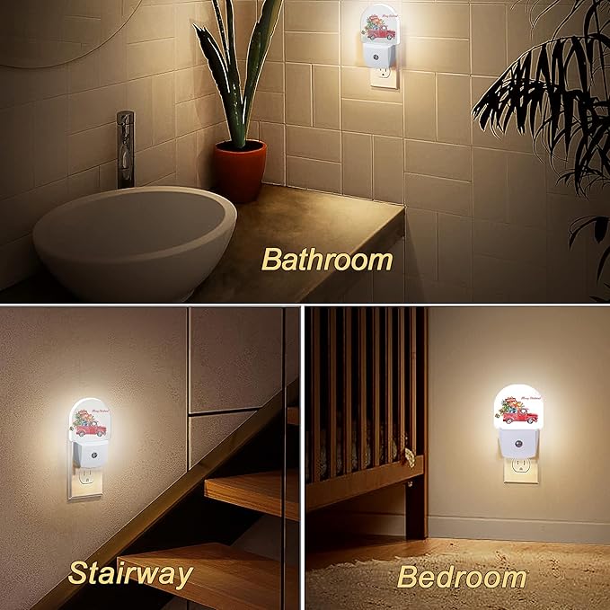YESPOAK Merry Christmas Night Light, Dusk to Dawn Round Red Truck Gifts Night - Image 6