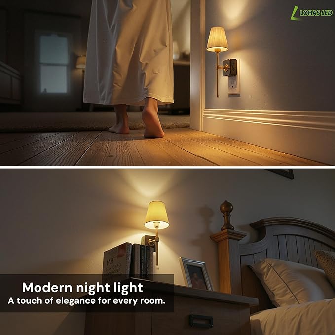 L LOHAS LED Night Lights Plug into Wall, Pleated Fabric Cover Night Light - Image 7