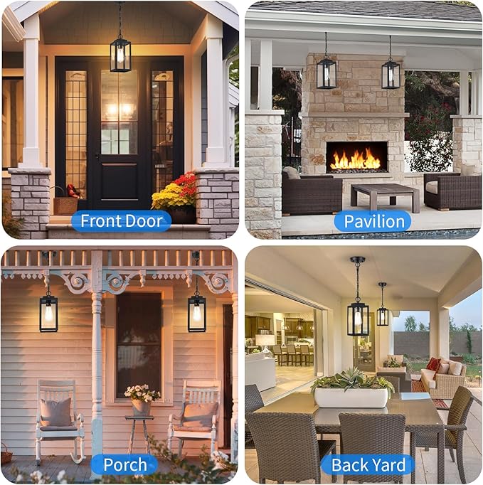 MYHXQ 11'' Outdoor Pendant Light, Modern Outside Chandelier Outdoor Hanging - Image 8