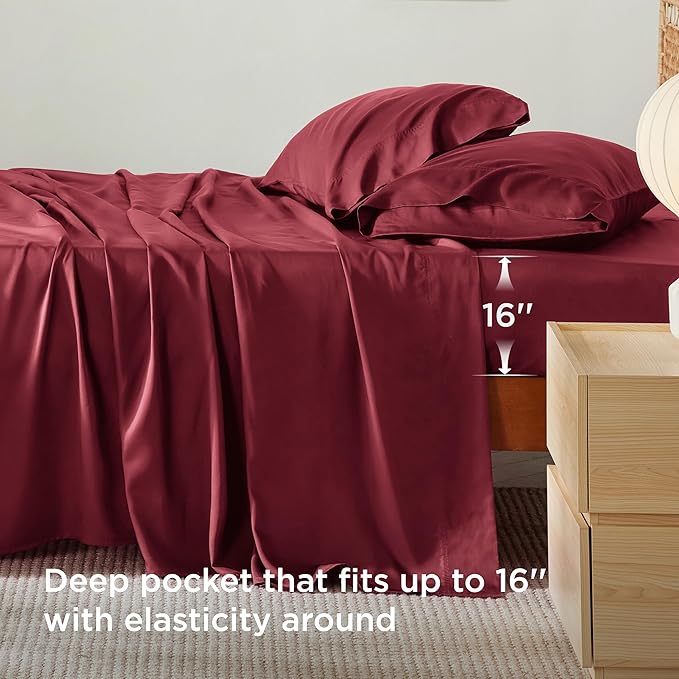 Bedsure Queen Sheet Set, Rayon Derived from Bamboo, Cooling Sheets, Breathable - Image 5