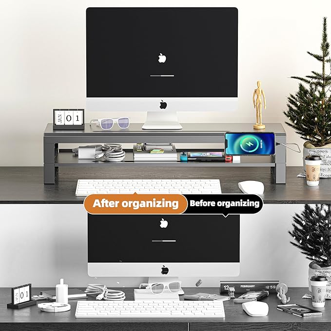 GECKOSTROLL 2-Tier Metal Computer monitor stand Laptop Desk Shelf & Monitor - Image 3