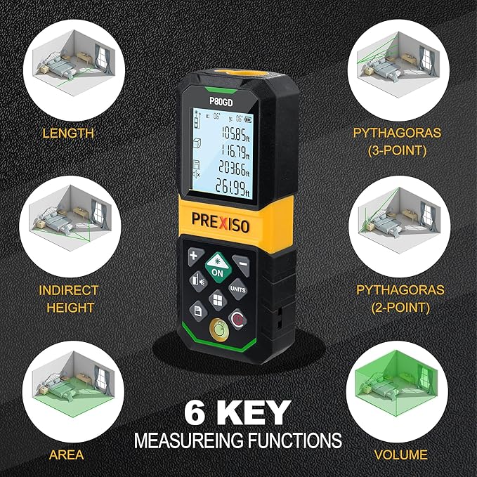 PREXISO Laser Measure Rechargeable, 265Ft Green Beam Laser Measurement Tool - Image 5