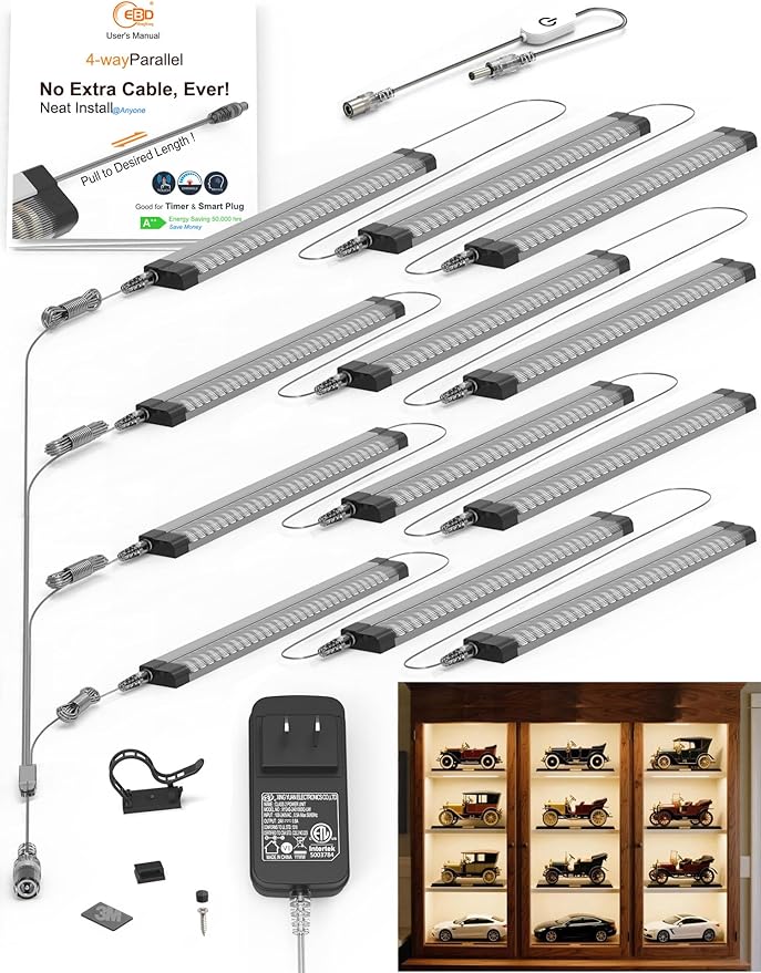 EBD LED Under Shelf Lighting, 4-Way Parallel Light Bar, 12-Panel Cabinet Lights by ExcelBrighterDevelopmentLtd