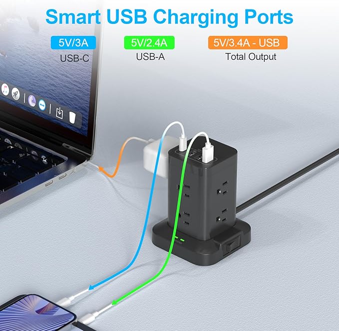 BEVA Power Strip Tower, Surge Protector - Image 3