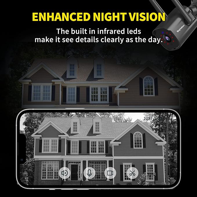 Septekon 2K Home Security Cameras 4 Pack, 2.4G Wired WiFi Security Camera - Image 3