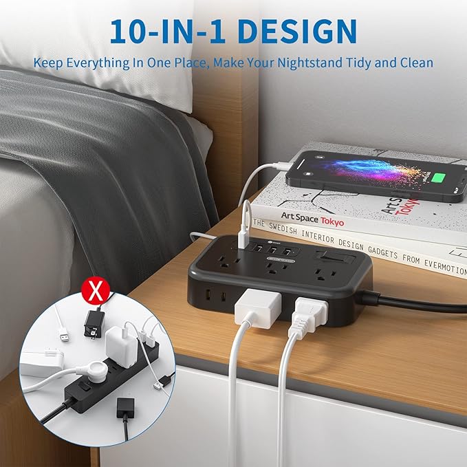 2 Pack Power Strip with 6 Outlets and 4 USB, NTONPOWER Flat Plug Extension Cord - Image 2