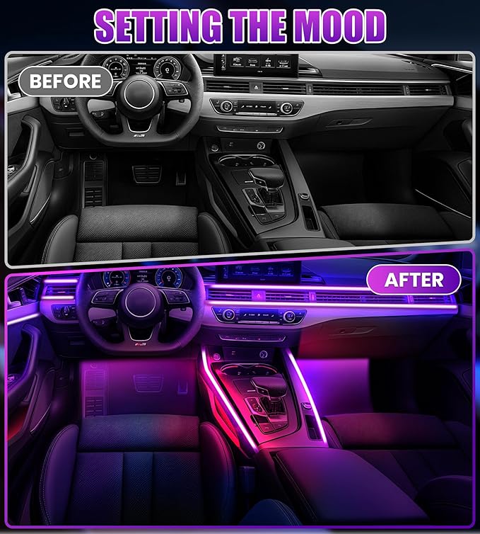 KENANEK 55.12’’ Acrylic Car Ambient Lighting Kit – 2 RGB LED Light Strips - Image 7