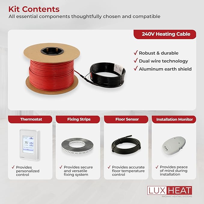 LuxHeat 80sqft Floor Heating Cable Kit - 240v Radiant Floor Heat System - - Image 7