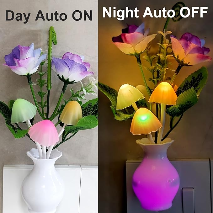 AUSAYE 3Pack Sensor Night Lights Plug into Wall Rose Flower Light, Led Lamp - Image 2