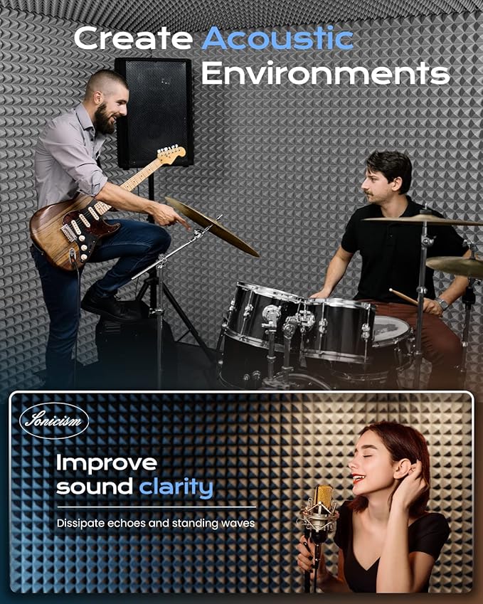 Sonicism Soundproof Wall Panels Self-Adhesive Pyramid 36 Pack, Sound Absorption - Image 5