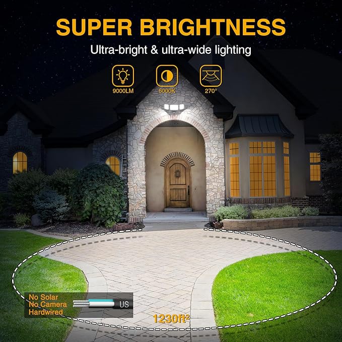 Onforu 2 Pack 100W LED Security Lights Motion Sensor Outdoor, 9000LM Super - Image 3