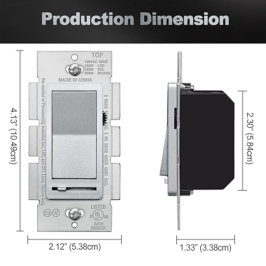 BESTTEN 5 Pack Matte Silver Dimmer Light Switch, Single Pole or 3-Way, - Image 9