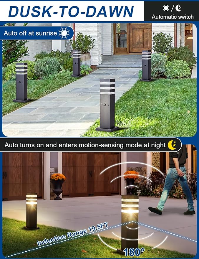 2Pack Motion Sensor Outdoor Floor Lamps Pathway Lights Dusk to Dawn Exterior - Image 2