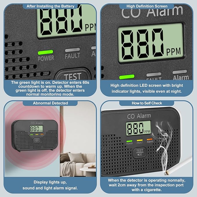 Carbon Monoxide Detector Powered by AA Battery, CO Monitoring Alarm - Image 3