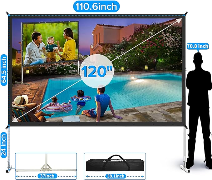Projector Screen and Stand, JWSIT 120 inch Outdoor Movie Screen-Upgraded 3 - Image 2