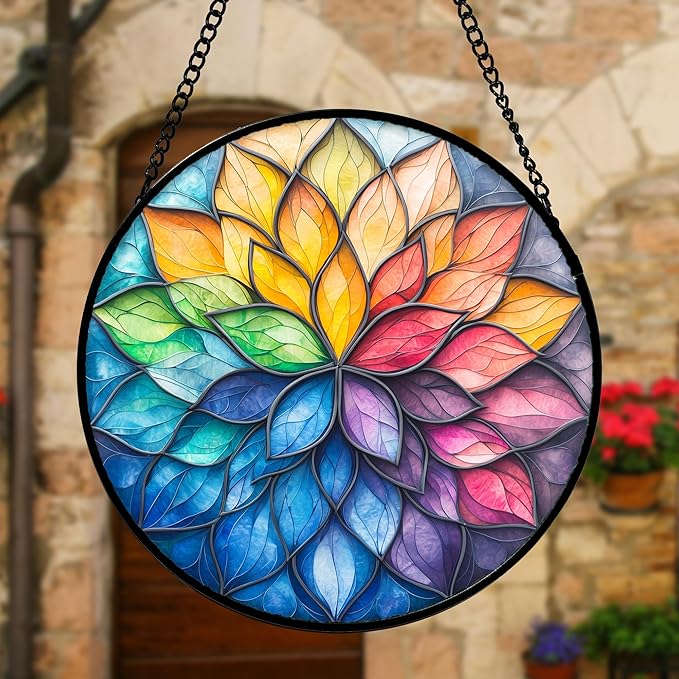 DASTOLL Stained Glass Window Hanging, Colorful Flower Petals Sun Catchers - Image 2