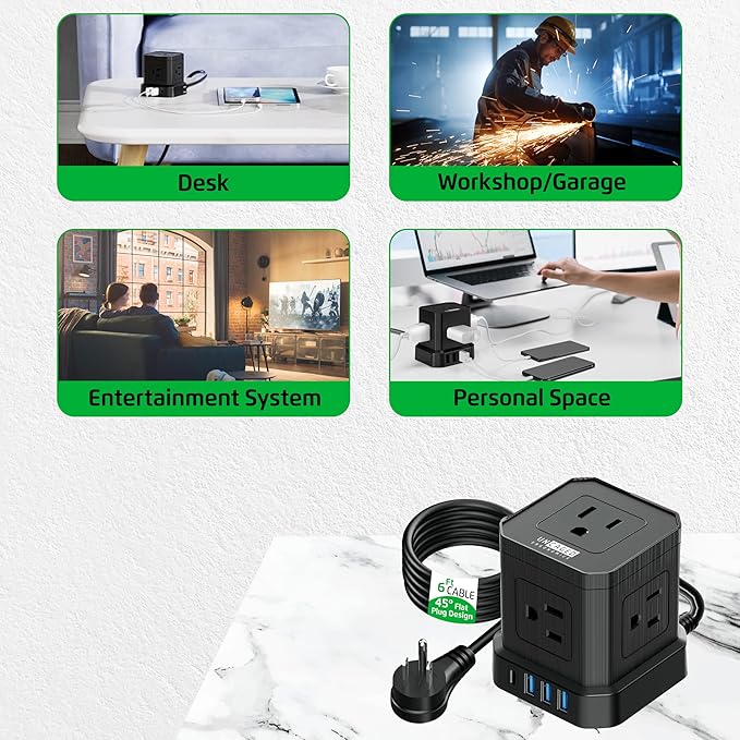 Cube Power Strips with Surge Protection, 6ft Extension Cord with Multiple - Image 9