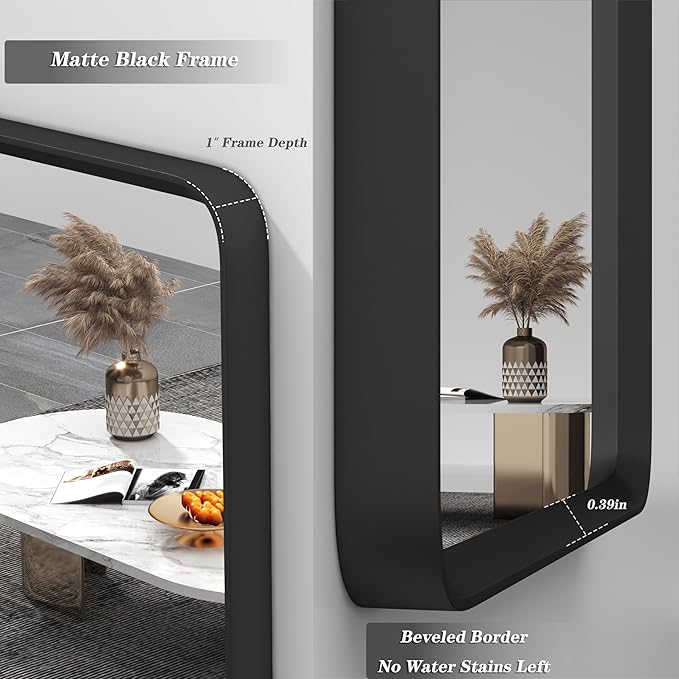 48x30 Black Bathroom Mirror, Rounded Rectangle Mirror, Shatterproof - Image 2