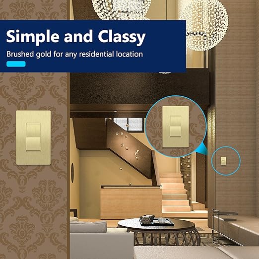 LIDER Brushed Gold Minimalist Design Decorator Switch, Frameless Paddle Wall - Image 5